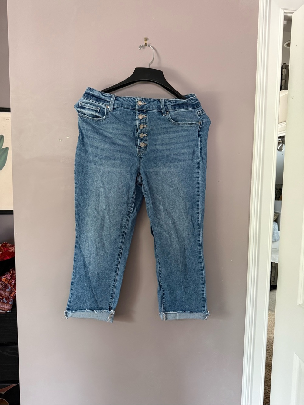 Time and Tru Medium Blue High-Rise Button-Fly Cropped Jeans